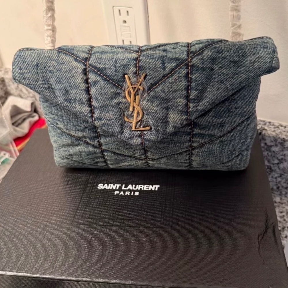 Denim Quilted Toy Loulou Puffer Monogram Chain Satchel